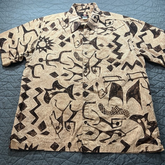 Vintage Quicksilver Rare Short Sleeve Button Up Shirt Men's XL Caveman Figures - Picture 2 of 9